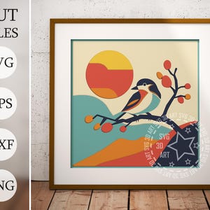 Vögel und Sonnenuntergang 3D Shadow Box SVG, Layered-Dateien für Cricut, Karton SVG, Laser geschnitten DXF-Datei, 3D Sonnenuntergang svg