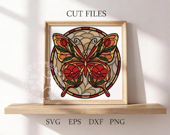 Stained Glass Butterfly & Poppy Shadow Box SVG: August Birth Flower (Digital Download)