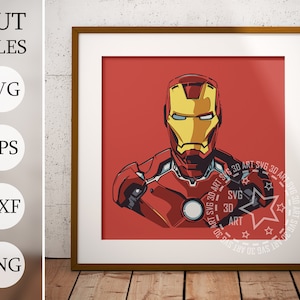 Eisen Superheld 3D Schattenbox SVG, Dateien für Cricut, Karton SVG, Eisen Mann Comics Laser geschnitten DXF-Datei, 3D-Metall-Superheld-Comics