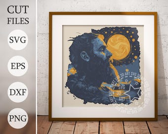 Starry Night 3D Shadow Box SVG, Van Gogh Layered File (Digital Download)