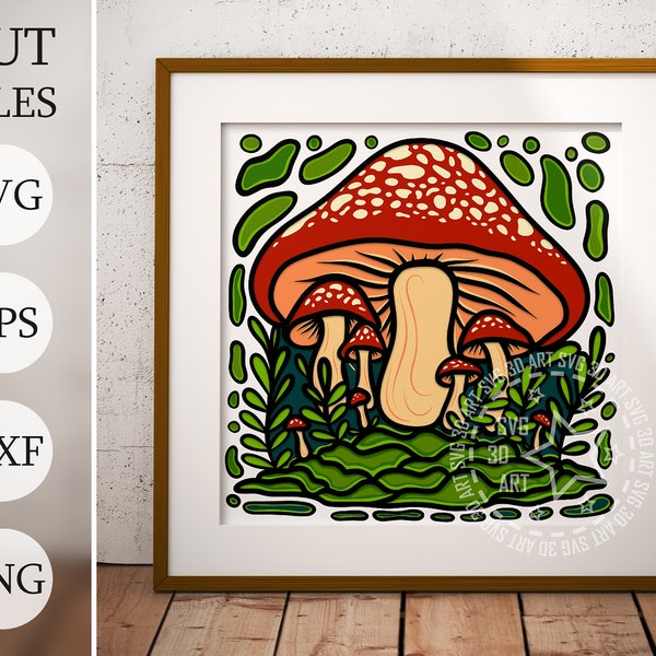 Mushrooms 3d Shadow Box SVG, Layered Files For Cricut, Vintage Mushroom Cardstock SVG, Laser cut DXF file