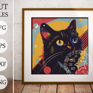 Abstract Black cat 3d Shadow Box SVG, Pet Gift, Cricut Projects, Pet memorial gift, laser svg, laser cut files, Animal shadow box