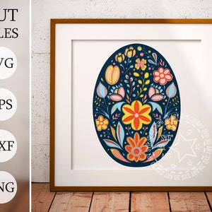 Huevo de Pascua floral 3d caja de sombra SVG, archivos en capas para Cricut, cartulina SVG, corte láser, huevo de Pascua mandala 3d svg