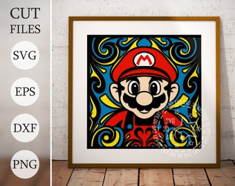 Mario 3d Shadow Box SVG, Layered Files For Cricut, Cardstock SVG, Mandala Mario, Laser cut