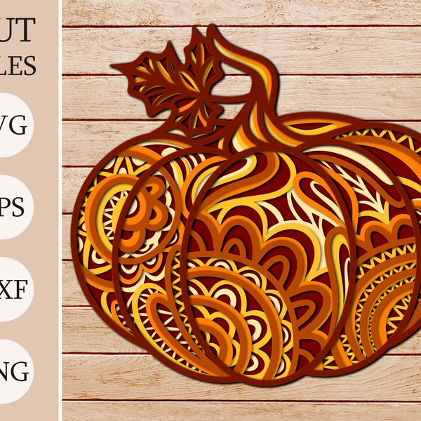 Mandala Pumpkin 3d Fall Shadow Box SVG, Layered Files For Cricut, Autumn Cardstock SVG, Laser cut