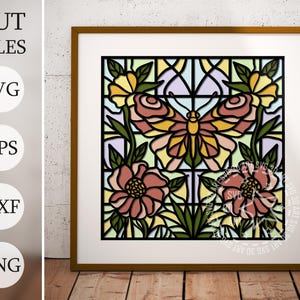 Stained Glass butterfly SVG 3d Shadow Box Svg, Layered Papercraft Files for Cricut, Mandala Flowers Cardstock Svg, Floral Laser Cut