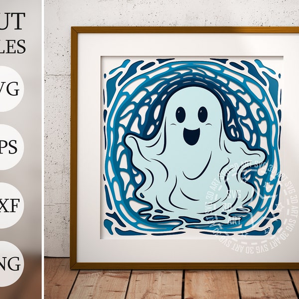 Halloween Ghost 3d Shadow Box SVG, Layered Files For Cricut, Fall Cardstock SVG, Spooky Season, Laser cut DXF