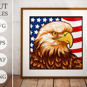 American Eagle 3d Shadow Box SVG, fichiers en couches pour Cricut, Cardstock SVG, Mandala Eagle, découpé au laser