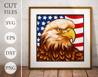 American Eagle 3D Shadow Box SVG: Layered Mandala, Laser Cut