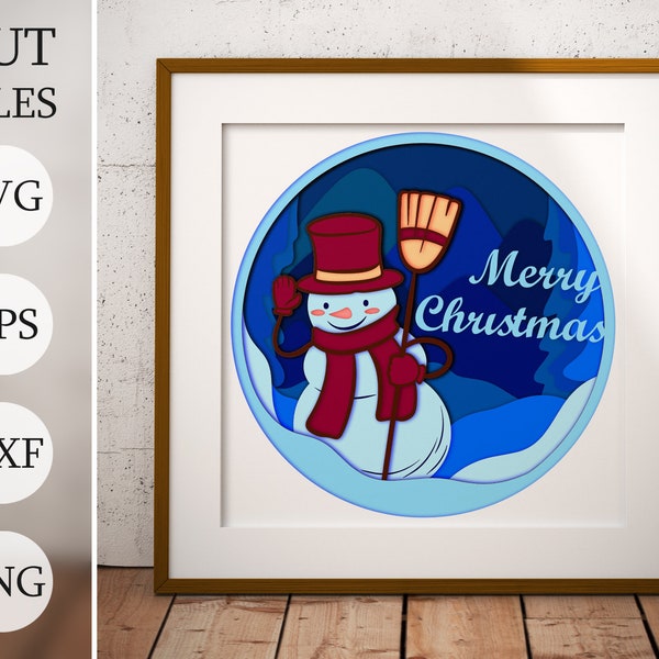 Merry Christmas Snowman 3d Shadow Box SVG, Layered Files For Cricut, Cardstock SVG, Laser cut Merry Christmas Snowman 3d Shadow Box SVG, Layered Files For Cricut, Cardstock SVG, Laser cut