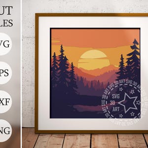 Forêt de nuit 3D Shadow Box SVG, papillon en couches, fichiers en couches pour Cricut, nuit étoilée bois cartonné SVG, découpé au laser