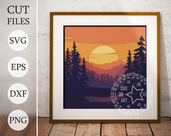 Night Forest 3D Shadow Box SVG: Starry Woods, Layered Butterfly (Digital Download)