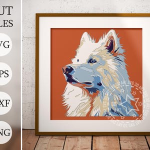 Chien Samoyède 3D Shadow Box SVG, cadeau pour animal de compagnie, projets Cricut, cadeau commémoratif pour animal de compagnie, svg laser, fichiers découpés au laser, boîte d'ombre animal