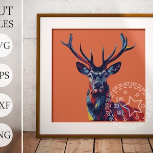 Cerf 3D Shadow Box SVG, fichiers en couches pour Cricut, papier cartonné SVG, orignal découpé au laser fichier DXF, svg 3D de cerf