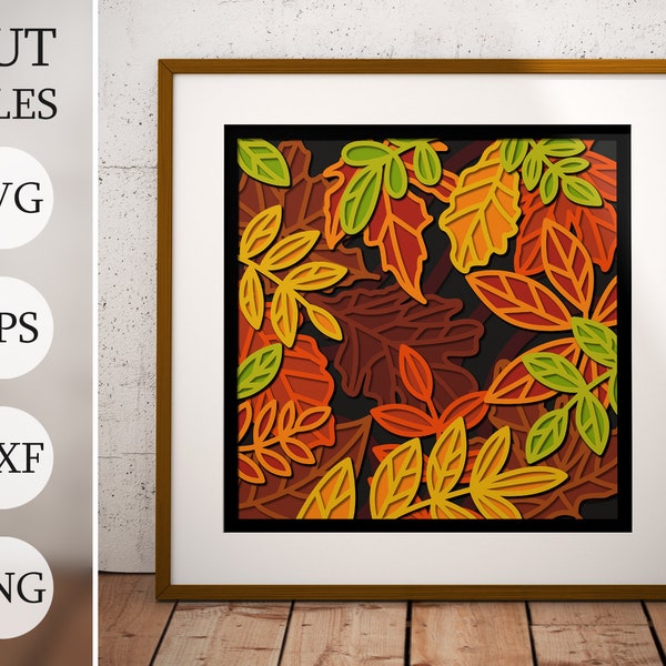Autumn Orange Leaves 3d Shadow Box SVG, Layered Files For Cricut, Cardstock SVG, Laser cut DXF