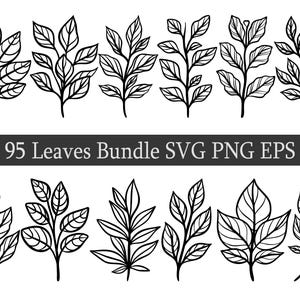 Lot de 95 feuilles SVG | Fichiers coupe feuille dessinés à la main | Clipart plante | Modèles Cricut Silhouette | Décoration d'automne et de mariage | Utilisation commerciale