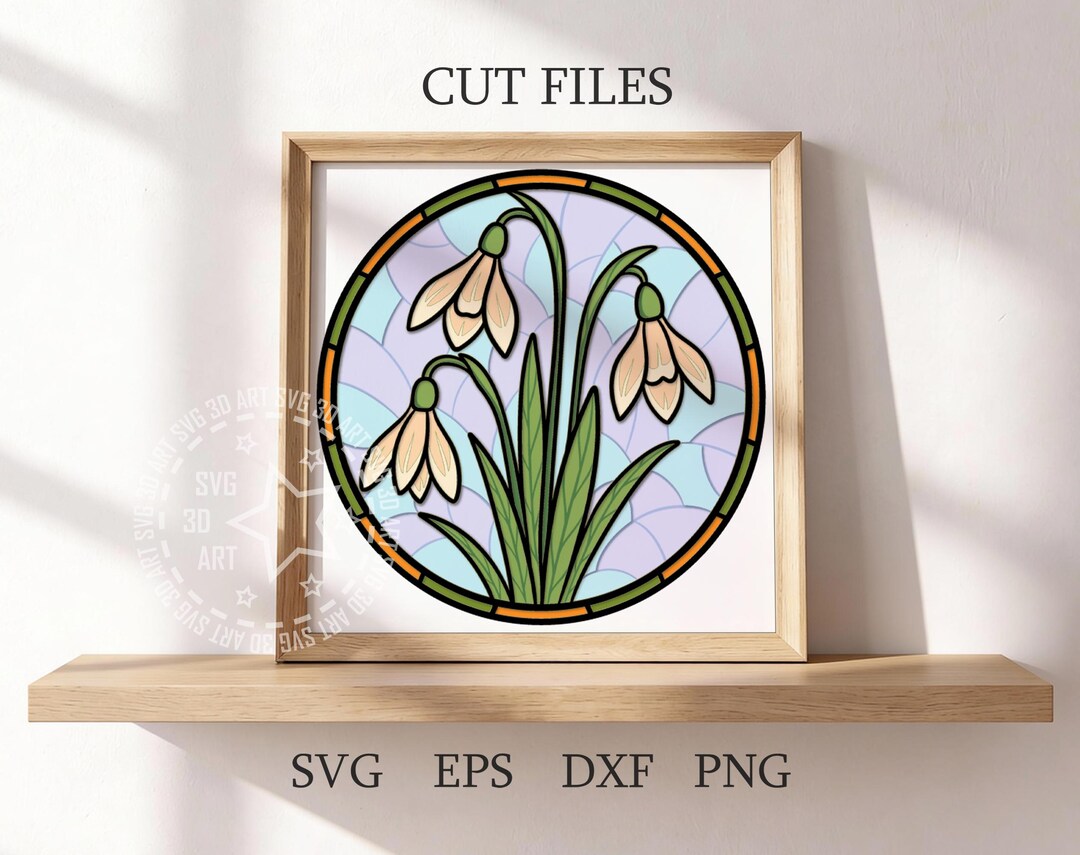 Stained Glass Snowdrop Shadow Box SVG: January Birth Flower Papercraft ...