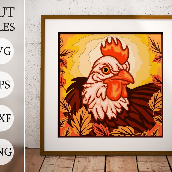 Fall Chicken Portrait 3d Fall Shadow Box SVG, Autumn Layered Files For Cricut, Fall theme Cardstock SVG, Laser cut DXF file