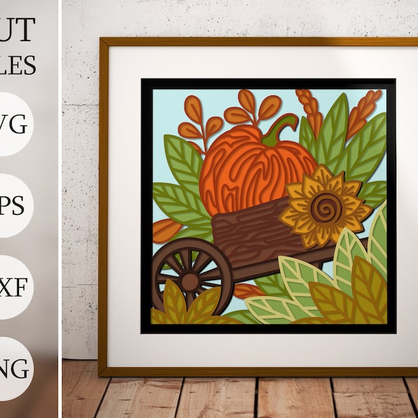 Sunflower 3d Shadow Box SVG, Wooden Cart, Layered Files For Cricut, Cardstock SVG, Laser cut DXF