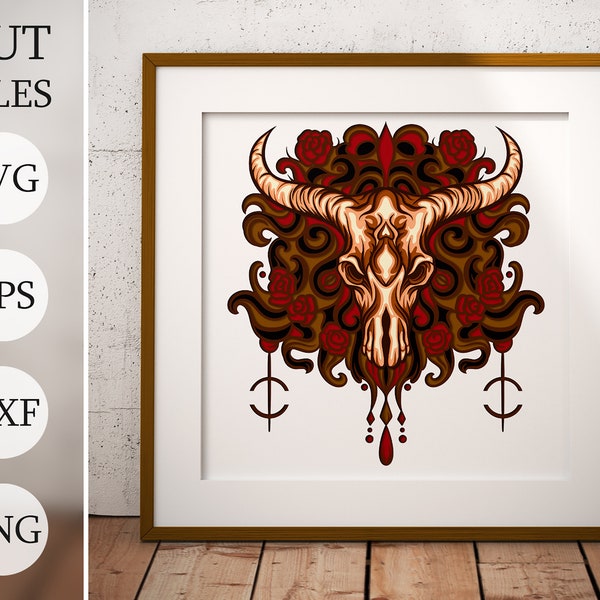 Bull Skull 3d Shadow Box SVG, Layered Butterfly, Layered Files For Cricut, Halloween Cardstock SVG, Laser cut Bull Skull 3d Shadow Box SVG, Layered Butterfly, Layered Files For Cricut, Halloween Cardstock SVG, Laser cut