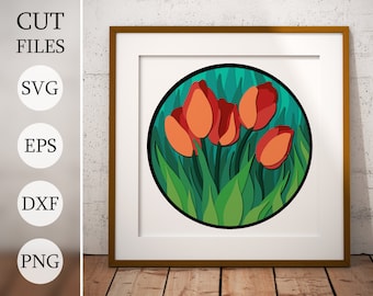Lentetulp bloemen 3D Shadow Box SVG: gelaagde lasergesneden bestanden