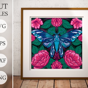 Papillon en fleurs 3D Shadow Box SVG, papillon en couches, fichiers en couches pour Cricut, papier cartonné SVG, découpé au laser
