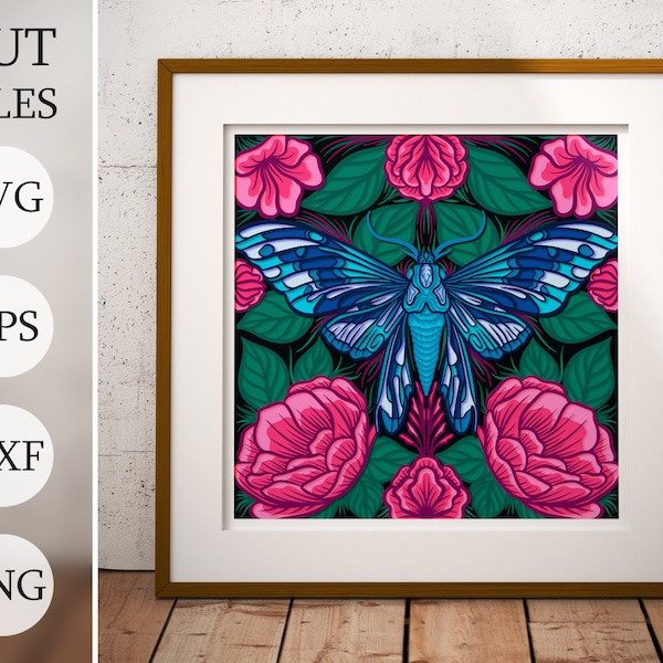 Butterfly in flowers 3d Shadow Box SVG, Layered Butterfly, Layered Files For Cricut, Cardstock SVG, Laser cut Butterfly in flowers 3d Shadow Box SVG, Layered Butterfly, Layered Files For Cricut, Cardstock SVG, Laser cut