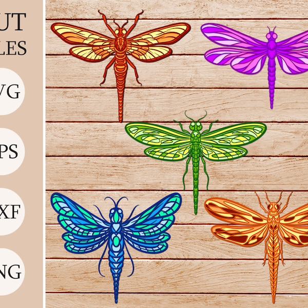 Layered Dragonfly 3d Shadow Box SVG, Set of 5 Layered Dragonflies, Files For Cricut, Cardstock SVG, Laser cut