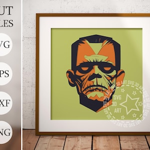 Halloween Frankenstein 3d Shadow Box SVG, Halloween tim burton, Warstwowy plik Cricut, Karton SVG, Frankenstein Laser cut DXF