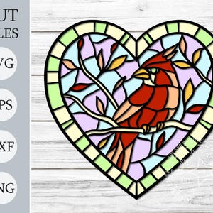 Stained Glass Cardinal bird 3d Shadow Box Svg, File di carta a strati per Cricut, Stained Glass Cardstock Svg, appendino per porta Svg