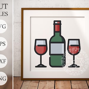 Bottiglia di vino a strati SVG, scatola con ombra per calice di vino rosso, carta SVG, file di taglio della carta per Cricut, file DXF tagliato al laser, decorazione 3D SVG