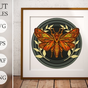 Insecte 3D Shadow Box SVG, fichiers en couches pour Cricut, papier cartonné SVG, découpé au laser, fichier DXF minimaliste