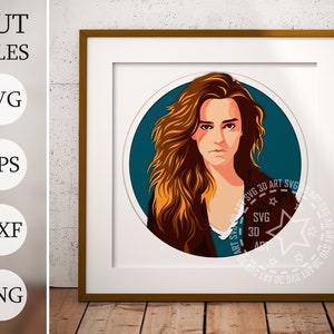 Hermione 3D Shadow Box SVG, fichiers en couches pour Cricut, papier cartonné SVG, svg école de magie, découpé au laser
