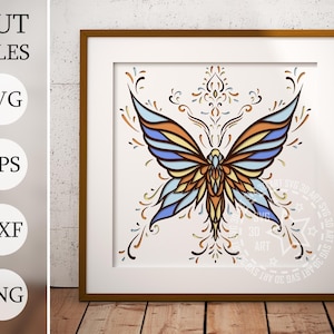 Papillon 3D Shadow Box SVG – Fichiers découpés en couches pour Cricut et laser | Conception florale d'aile | Modèle d'artisanat naturel