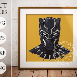 Black Panther superheld 3d Shadow Box SVG, gelaagde bestanden voor Cricut, Cardstock SVG, Panther Lasergesneden DXF-bestand, 3D-superheld-strips