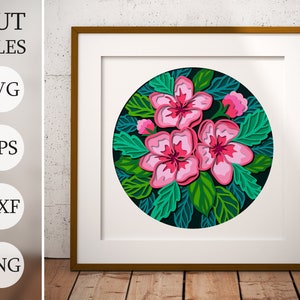 Caja de sombras 3D con flores de cerezo en SVG, SVG en capas, archivos cortados con láser, archivos DXF, archivos SVG para láser, SVG de flores 3D, proyectos de Cricut