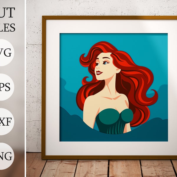 The Little Mermaid Ariel 3d Shadow Box SVG, Layered Files For Cricut, Cardstock SVG, Mandala mermaid, Laser cut