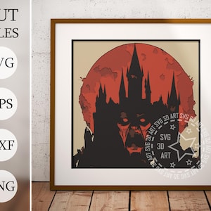 Halloween Scars of Dracula 3d Shadow Box SVG, Halloween Dracula svg, Halloween castle Layered Files, Cardstock SVG, Laser cut DXF