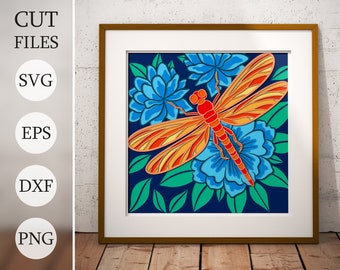 Dragonfly Shadow Box SVG: Layered Flowers, Cricut Laser Cut File