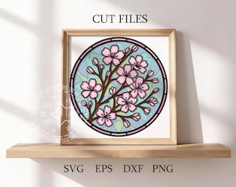 Stained Glass Cherry Blossom Shadow Box SVG: April Birth Flower Papercraft (Digital Download)