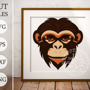 Singe 3D Shadow Box SVG, fichiers en couches pour Cricut, papier cartonné SVG, fichier DXF découpé au Laser singe, svg singe 3D