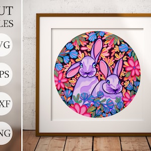 Easter Rabbits in flowers 3d Shadow Box SVG, Layered Files For Cricut, Cardstock SVG, Laser cut