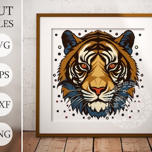 Tigre 3D Shadow Box SVG, fichiers en couches pour Cricut, papier cartonné SVG, fichier DXF découpé au Laser oiseau, tigre 3D