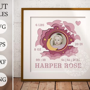 Cadre photo bébé 3D Shadow Box SVG – fichiers découpés en couches pour Cricut et laser | Décoration de chambre d'enfant personnalisée | Cadre mémoire