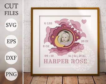 3D Baby Photo Frame SVG: Layered Nursery Shadow Box (Digital Download)