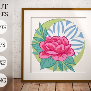 Peony flower 3d Shadow Box SVG, Layered Files For Cricut, Cardstock SVG, Mandala flowers, Laser cut