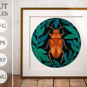 Scarabée orange 3D Shadow Box SVG, fichiers en couches pour Cricut, papier cartonné SVG, découpé au laser, insecte, minimaliste