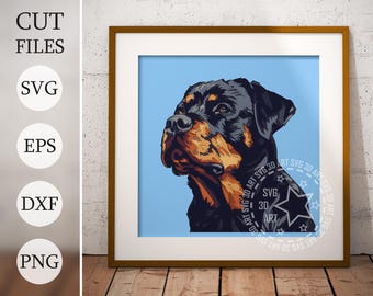 Caja de sombra 3D SVG de perro rottweiler: regalo conmemorativo para mascotas, archivos cortados con láser