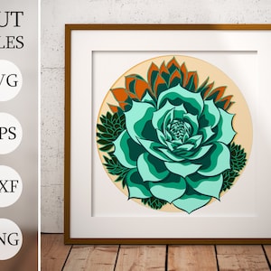 Caixa de sombra 3D de planta suculenta SVG, svg em camadas, arquivos de corte a laser, arquivos dxf, arquivos svg para laser, svg de flor 3D, projetos cricut