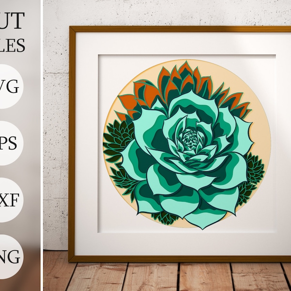 Succulent plant 3d Shadow Box SVG, Layered Files For Cricut, Cardstock SVG, Mandala flowers, Laser cut